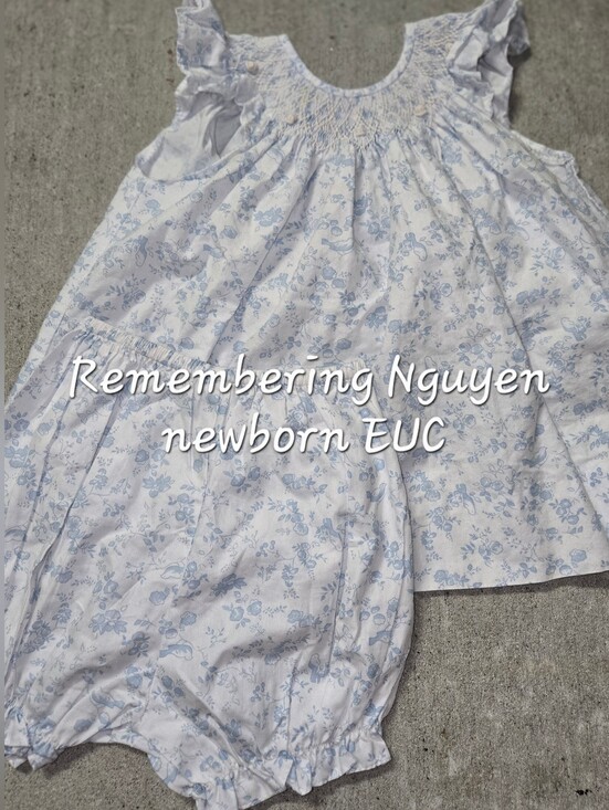 Remember Nguyen Other - Smocked White & Light Blue Floral Girls' Casual Dress Set